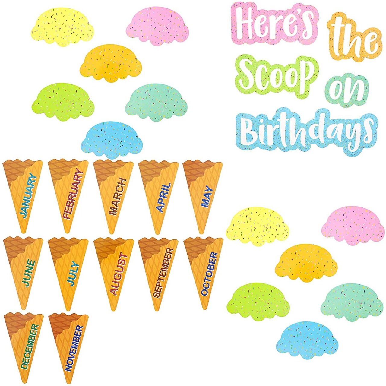 Ice Cream Birthday Board Cutouts for Classroom Decorations (48 Pack)
